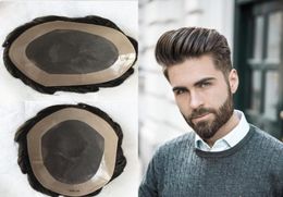 Fine Mono Men Toupee Wave Human Hair Toupee Mono Lace with PU around Toupee Replacement Systems Indian Hair Men Hairpiece1396532