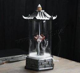 Pagoda Shape Backflow Incense Burner With Acrylic Protective Cover Ceramic Smoke Waterfall Incense Aromatic Holder Home Decor35425403077