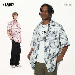 OREETA |Trendiges Marken-Kurzarmhemd mit Blumendruck und frischem Blumenmuster für Herren 2024, neues amerikanisches Freizeithemd für Frühjahr/Sommer