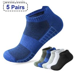 Men's Socks 5 pairs High Quality Men Ankle Breathable Cotton Sports Mesh Casual Athletic Summer Thin Cut Short Sokken Size 38-45C24315