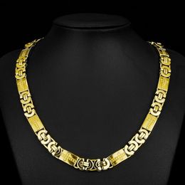 11mm Wide Gold Color Byzantine Mens Chain Stainless Steel Necklace Boys Fashion Jewelry3189