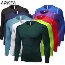 Bodybuilding Sport T-shirt Quick Dry Running Shirt Long Sleeve High elasticity compressie shirt man Fitness Tight Gym clothes 240312