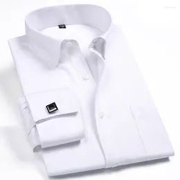 Men's Dress Shirts 2024 Classic White French Regular Fit Cufflinks Business Long Sleeve Lapel Men Social Shirt