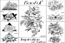 20 Styles Women Black Flowers Tattoo Transferable Fake 3D Body Art Tatoos Neck Arms Sleeve Rose Temporary Tattoo Sticker29351334449