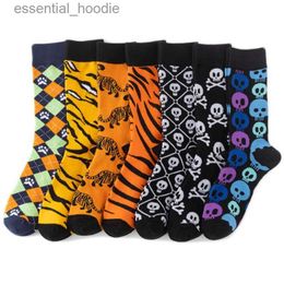 Men's Socks New Funky Skull Men Tiger Cartoon Alien Novelty Hip Hop Orange Crazy Trend GiftC24315