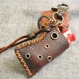 Keychains Fashion Genuine Leather Handmade Cowhide Lighter Case Keychain For Cricket Lighters Pouches Body Protection Key Ring Accessories