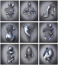 Silver Metal Figure Statue Wall Art Canvas Painting Romantic Lover Sculpture Poster Picture for Living Room Home Decor Print No F8995145