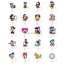 Drinking Sts 20Colors Baby Girl Mouse Duck Friends Sile St Toppers Accessories Er Charms Reusable Splash Proof Dust Plug Decorative 8M Otsq5