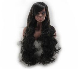 WoodFestival oblique bangs long black wig curly synthetic hair wig for women heat resistant Fibre wigs can be dyed 80cm3994669