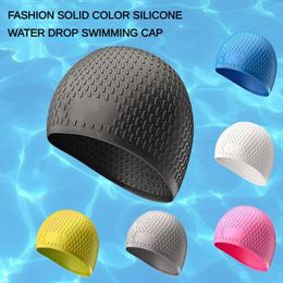 Fashion Silicone Swimming Cap Adults Solid Swimming Hat High Elastic Waterproof Ear Protection Hair Water Sports Ultrathin Caps 240315