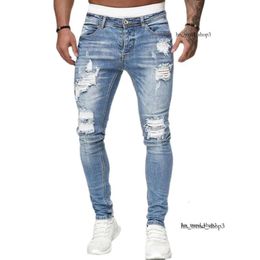 Fashion Mens Jeans Hole Blue Skinny Jeans Simple Zipper Tight Pants Breathable And Comfortable Menfolk Trousers 256