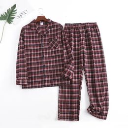 Plaid Design Multi Colours Warm Cotton Flannel Long-sleeved Trousers Pyjamas for Men Autumn and Winter Homewear Sleepwear Sets 240315