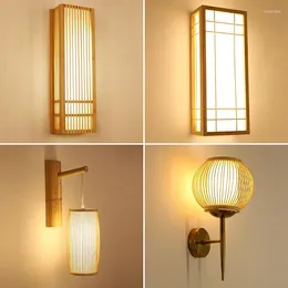 Wall Lamp Chinese Creative Simple Bamboo Artwork Zen Corridor Aisle Stair Light Japanese Bedroom Bedside Balcony