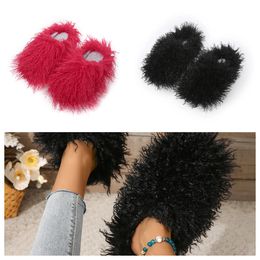 Sandals Hot Sellings Fur Slippers Mules Woman Daily Wear Fur Shoes White pink Black browns Metal Casual Flats Shoe Trainer Sneakers GAI softs