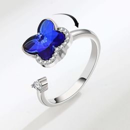 Tiktok Same Rotary with Adjustable Rotation Opening High Grade Zircon Butterfly Ring