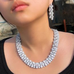 Necklace Earrings Set CWWZircons Glamorous Full Cubic Zirconia Pave Round Big Luxury Chunky Wedding Party Bridal Pageant T739