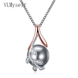 Drop charms pendants rose gold plate pave grey pearl & cubic zircon crystal Jewellery pendant necklace for women264z