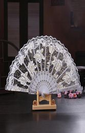 Vintage 10 Colors Available Hands Fans Plastic Fan Bone Bamboo Hand Rose Lace Wedding Fans Arts and Crafts Wedding Favors Gift Che6946407