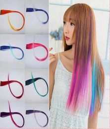 Fashion Women Girls Multicolor Long Straight Synthetic Clip in on Ombre Hair Extensions 52cm Colourful Hair Clip In 5608971