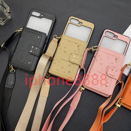 Genuine Leather Flip Wallet Phone Case Samsung Galaxy S23 Ultra S22 Plus Designer Apple Case Card Holder iPhone 15 14 Pro Max 13 12 11 14Plus Brand Mobile Cover Lanyard