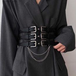 Belts Wide Y2K Elastic Corset Belt Female Tassel Stretch Cummerbunds Designer Belts For Women Goth Black Waistband Plus SizeY240315