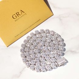 Baguette masculina de 12 mm de diamante em cluster de tênis link vvs moissante links jóias de hip hop com certificação GRA