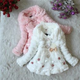 Girls Fur Coat Clothing With Pearl Lace Flower Autumn Winter Wear Clothes Baby Children Faux Fur Dress Dresses Style Jacket 20178884693