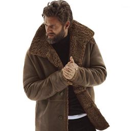 Mens Winter Jacket Vintage Men Leather Jackets Fur Coat Faux Brown Motorcycle Bomber Shearling Button8726929