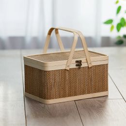 Baskets Natural Woven Picnic Basket Camping Storage Basket Large Handheld Fruit Basket Bamboo Hand Basket Picnic Bread Storage Basket