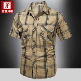 2023 Summer New Short sleeved Shirt Youth Cotton Large Casual Thin Flip Collar Shirt Mens Shirt