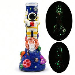 1pc,10in,Glass Bong Glow In Dark,Spacecraft,Astronaut,Borosilicate Glass Water Pipe With Space Planet,Glass Hookah,Hand Painted,Smoking Accessaries