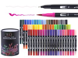 2460 Colorurs Fineliner Tip Drawing Markers Dual Tip Art Marker Watercolour Brush Lettering Pen For Colouring Books Manga Drawing 24121977