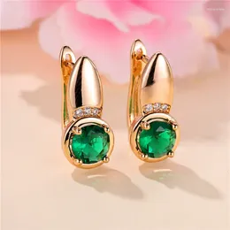 Backs Earrings Luxury Female Green Zircon Stone Clip Charm Yellow Gold Color Wedding Jewelry For Women