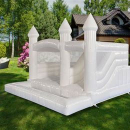 White Bounce House With Slide inflatable Bouncy Castle Combo wedding jumper Bouncer Moonwalks jumping For Kids Commercial Kids audits include blower free air ship