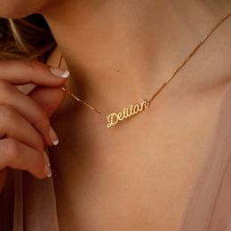 Custom Name Necklace For Women Any Font with Box Chain Gold Nameplate Necklace Friend Perfect Birthday Gift Choker 240315