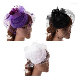 Hair Clips Feather Fascinator Women Headband Veil Tea Party Hat