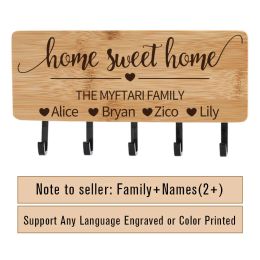 Rails Personalized Text Engraved Customize Bamboo Key Holder WallMounted Storage Keychain Hang Rack Home Decorated Housewarming Gift