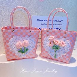 HD4370A05 Pure Desire Romantic Bell Orchid Handbag Lace Love Three Dimensional Hooked Tulip Vegetable Basket Bag 240315