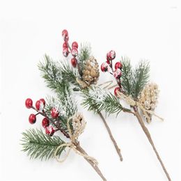 Christmas Decorations 1PC Red Berry Artificial Pine Cone Branch Garland Decoration For Home Fake Flower Xmas Tree Hanging Ornament
