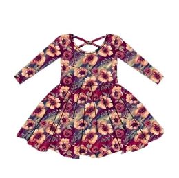 Girl's Dresses Newly designed long sleeve dress for girls large skirt with beautiful floral pattern long sleeve for knee dress for girls 240315