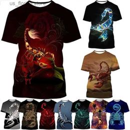 Men's T-Shirts New Fashion Scorpion 3D Mens Printed T-shirt Personality Carnivore Unisex Casual Round Neck Animal Short-slved T Shirts Tops Y240321