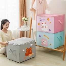 Bins Cute Cartoon Quilt Storage Bag Thicken Waterproof Dustproof Clothes Toy Storage Organiser Wardrobe Organiser Home Storage Box