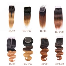 Brazilian Virgin Human Hair 4X4 Lace Closure 1B/30 1B/27 1B/4/27 1B/4/30 Straight Ombre Colour 12-24inch Top Closures Free Part