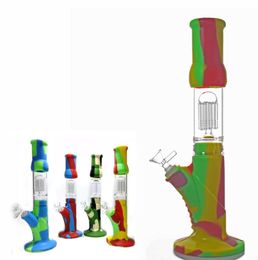 145 inche tall silicone beaker bong 8 arm tree perc bongs percolator Unbreakable dab rig bong recycler water bong with 14mm tobac3324124