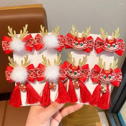 Hair Accessories Tassel Children Red Hairpin Lovely Bow Plush Ancient Style Cloth Mascot Dragon Horn Hanfu Sticks