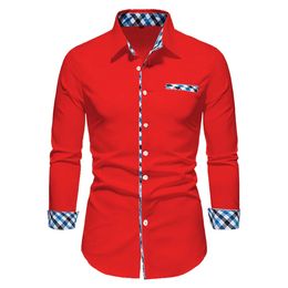 Mens Business Casual Solid Colour Spliced Long Sleeve Polo Shirt Outdoor Play Comfortable Soft Fabric Mens Top S-6XL 240301