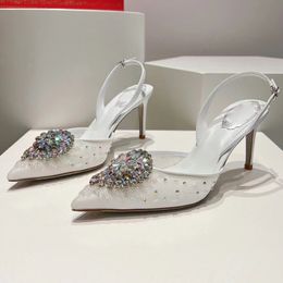 hot sale women sexy high heel sandals runway designer high quality genuine with rhinestone decor slingback female dress wedding high heel shoes