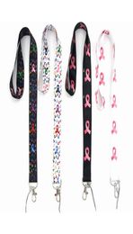 cell phone Straps Key Lanyards Colourful Ribbon Breast Cancer Keychain Mobile Phone lanyard For ID card holder3345079