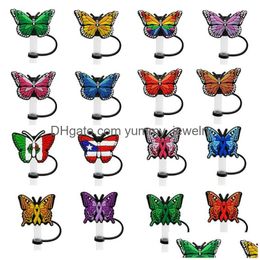 Drinking Sts 15Colors Butterfly Sile St Toppers Accessories Er Charms Reusable Splash Proof Dust Plug Decorative 8Mm Party Drop Delive Oto8R