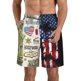 Men's Shorts Wansici Beach Adult Pants York Doodle Set American Travel Symbols